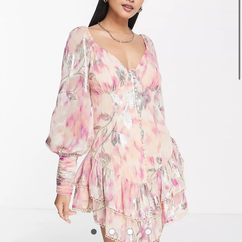 ASOS Design Pink Floral Ruffle Dress